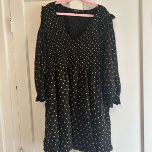 Madewell Black and Gold Polka Dot Dress